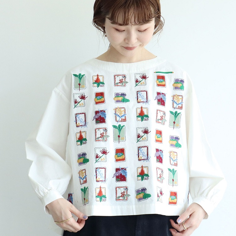 保障できる C 切手とえんぴつ刺繍ワンピース Web別注カラー チェック 6080