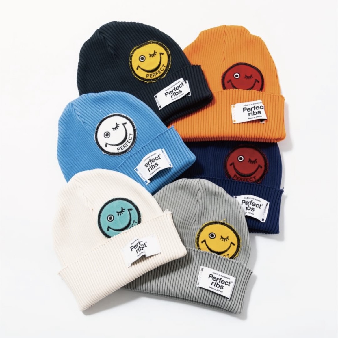 perfect ribs ニット帽 RIB BEANIE SMILE PATCH - ニットキャップ/ビーニー