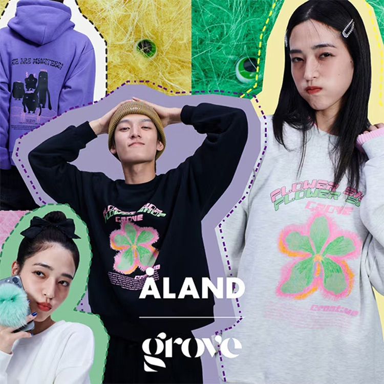 UNISEX】GROVE×ALAND／GVモンスターレターク ルーネックスウェット（裏