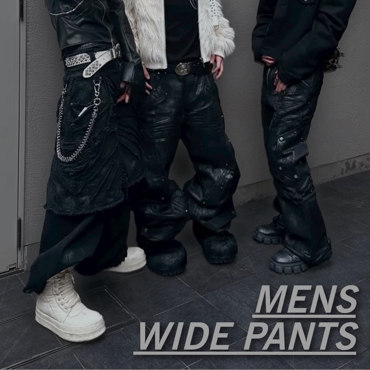Chikashitsu +】curve stitch wide denim pants / 【チカシツプラス