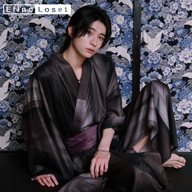 Ellno Loset 浴衣 セット 黒 レディース メンズ ユニセックス