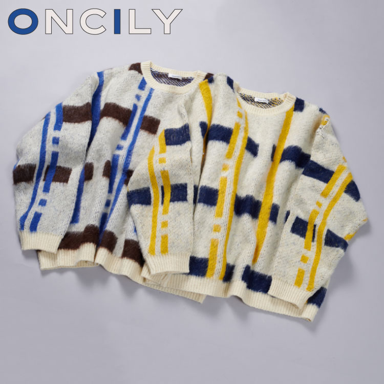 ONCILY シャギーチェックニット