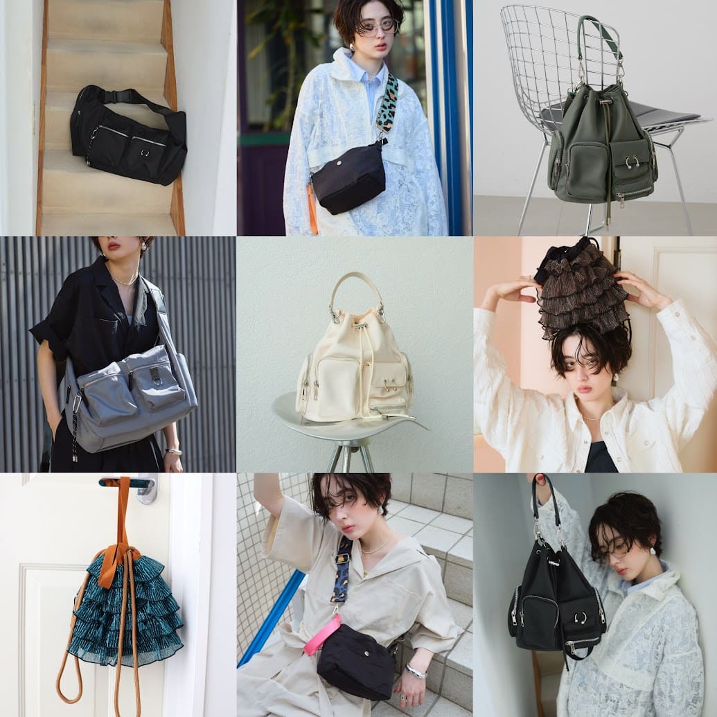 セール】《撥水》ボディーピアス付アウトポケット巾着バッグ 