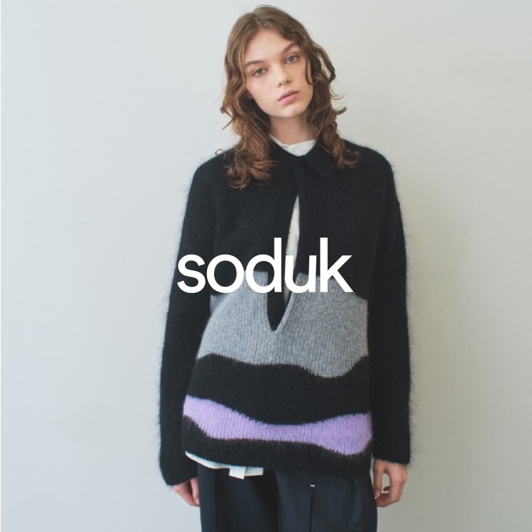 売れ筋がひ！ soduk スドーク drawing knit ブラウン×ネイビー ニット