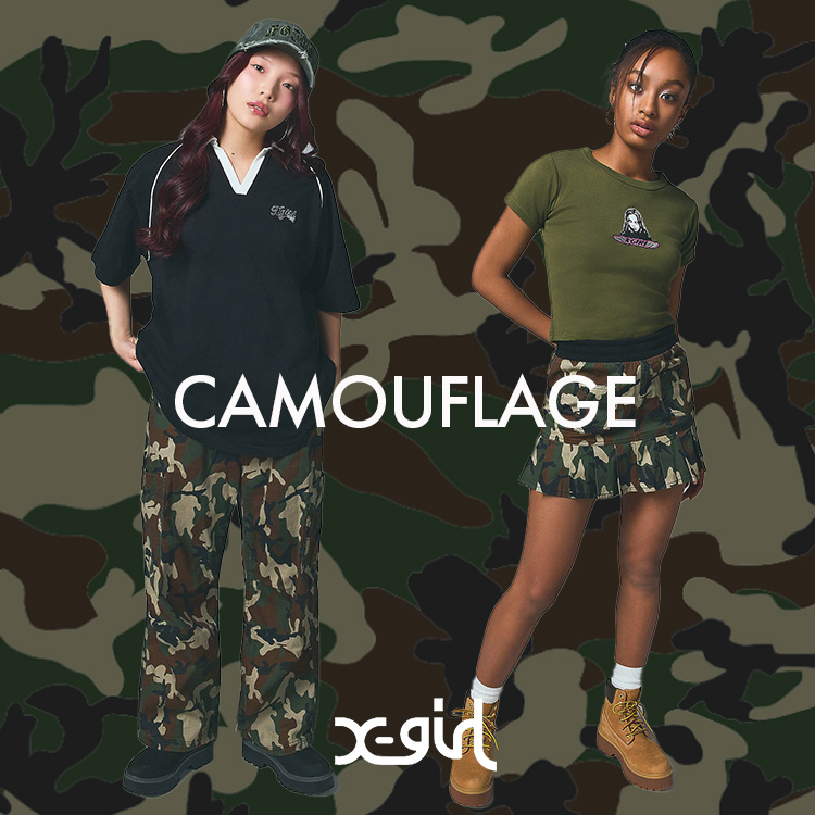 レディース X-girl エックスガール タイガーストライプカモパンツ 軍パン WASHED 2WAY WIDE LEG CARGO PANTS（カーゴパンツ）｜X-girl