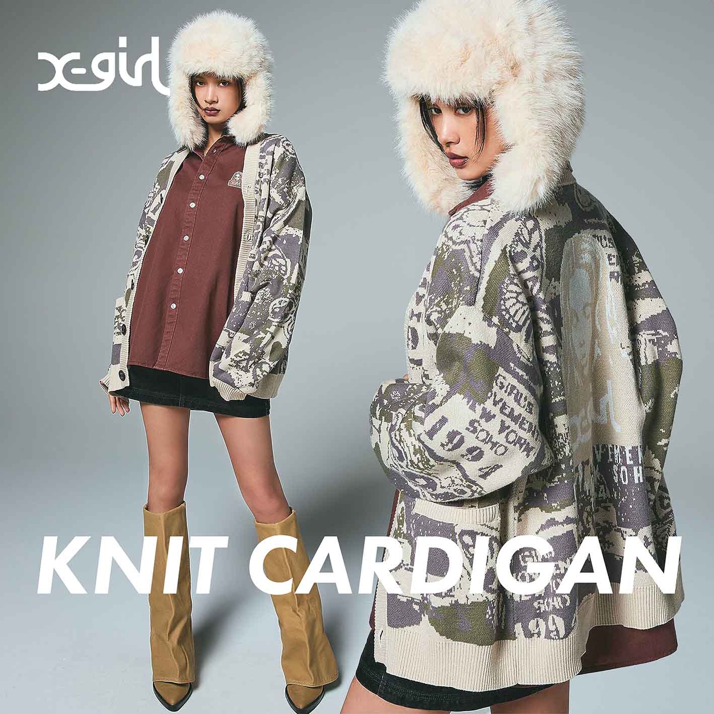 エックスガール　ニットカーディガン X-girl エックスガール ZEBRA KNIT CARDIGAN カーディガン