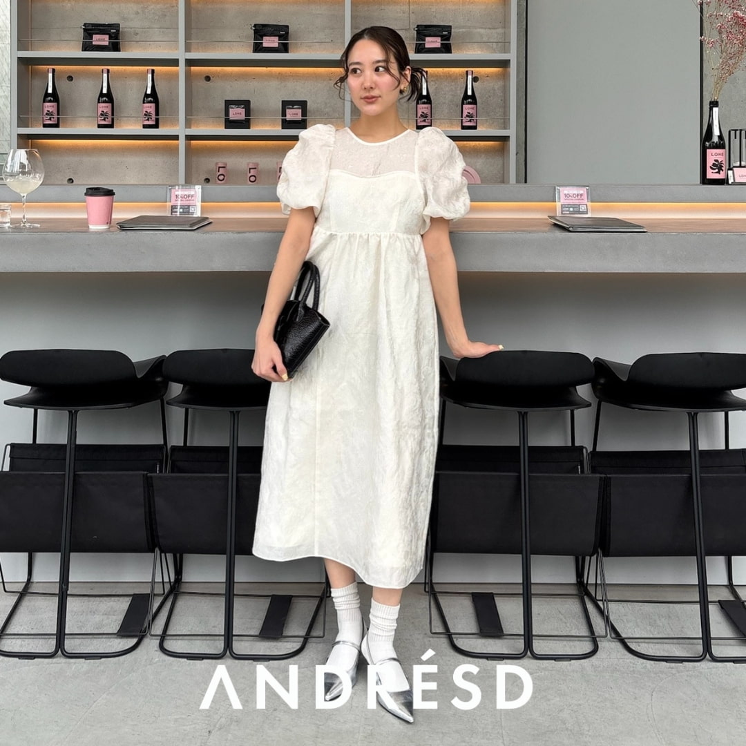 ANDRESD�i�A���h���X�h�j�̃V���b�v�j���[�X�u�y�o�u���X���[�u�W���K�[�h�h���X / bubble sleeve jacquard dress�z#ANDRESD�v