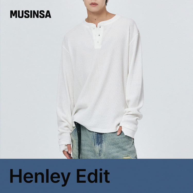 セール】Waffle Henry Neck Long Sleeve (Black)（Tシャツ/カットソー