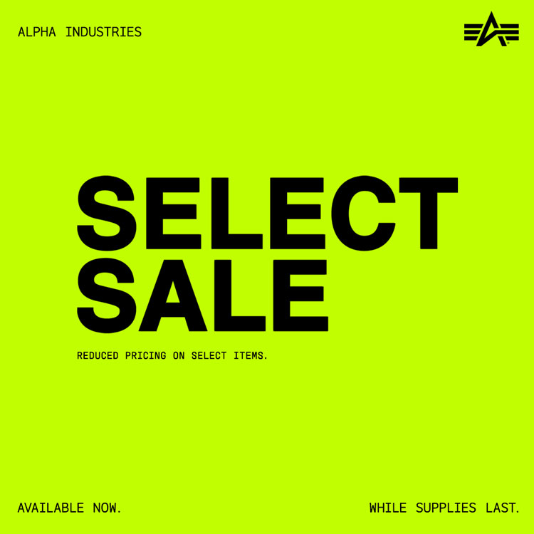 Alpha Industries�i�A���t�@�C���_�X�g���[�Y�j�̃V���b�v�j���[�X�uSELECT SALE�J�ÁI|Alpha Industries|�v
