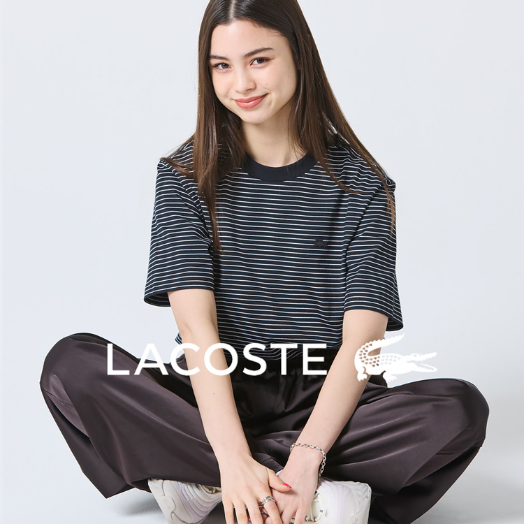 LACOSTE�i���R�X�e�j�̃V���b�v�j���[�X�u�sLACOSTE ���ڂ̃{�[�_�[�����K�[T�V���c�t�㎿�Ȕ��G��𐶂ރn������f�ނɃs���{�[�_�[���f���銮���x�̍����ꖇ�v