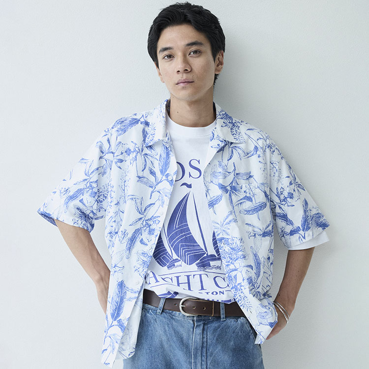 Johnleeknb出品 パターンオープンカラーショートスリーブシャツ（シャツ/ブラウス