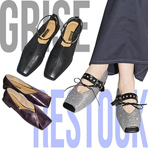 追加》GRISEレザースクエアクロスシームアンクルフラット