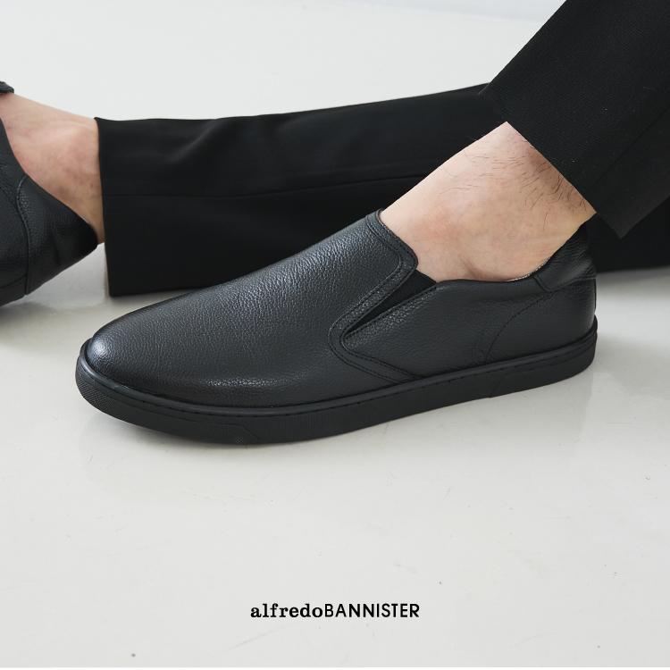 アルフレッドバニスター アシンメトリーレザースリッポン 型押しデザイン 革靴 alfredoBANNISTER スリッポン 「リザード型押し」Tストラップ