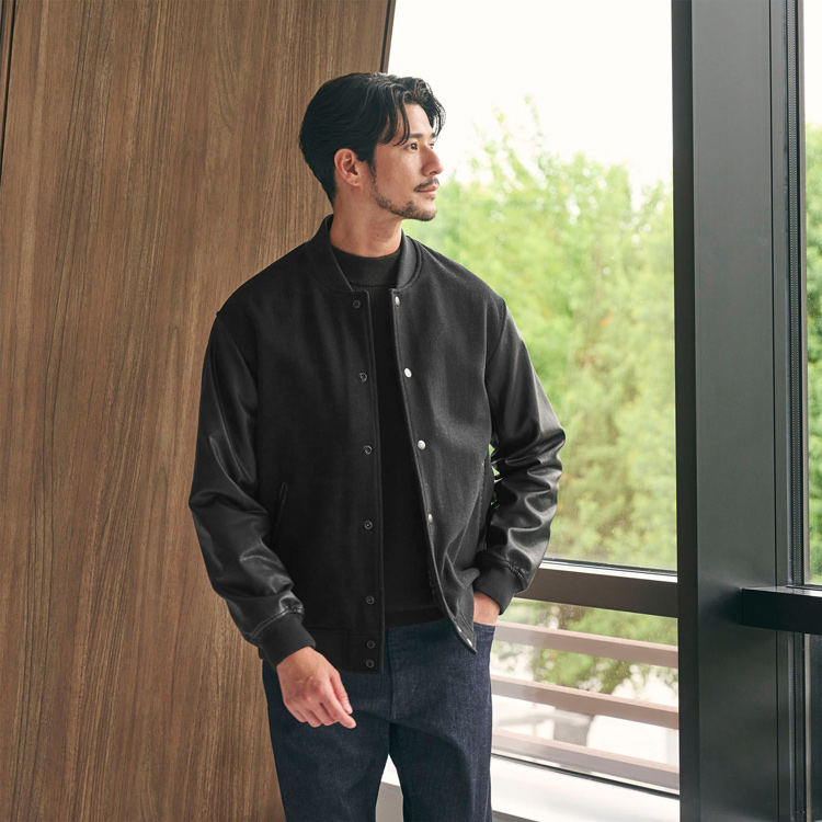 WEB限定 WARDROBE SMART】ブラックメルトン レザーライク スタジャン