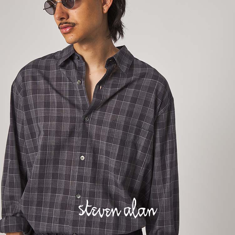 Steven Alan＞ シボチェック レギュラーカラー ショートスリーブ
