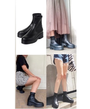 R E アールアンドイーのトピックス 厚底ラバーソールストレッチショートブーツ履き回しコーデ Zozotown