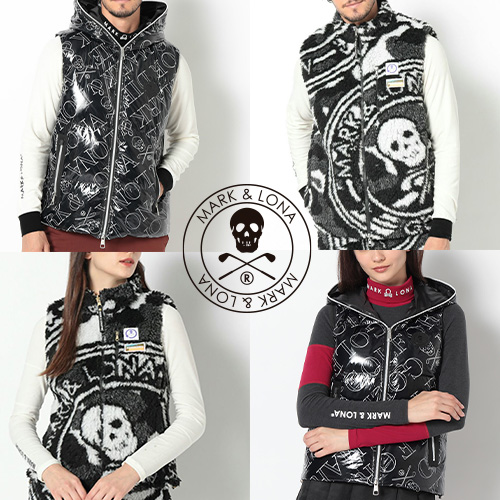 新品 マークアンドロナ 2022年モデル 中綿 ボアベスト ウール 総柄 L