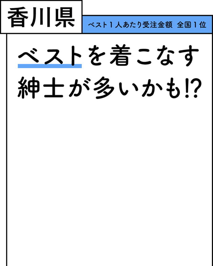 香川県 ベスト1人あたり受注金額 全国1位 ベストを着こなす紳士が多いかも！？