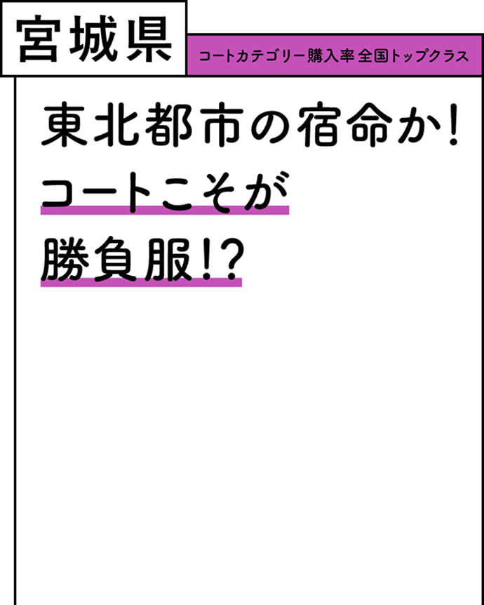 宮城県 コートカテゴリー購入率 全国トップクラス 東北都市の宿命か！コートこそが勝負服！？